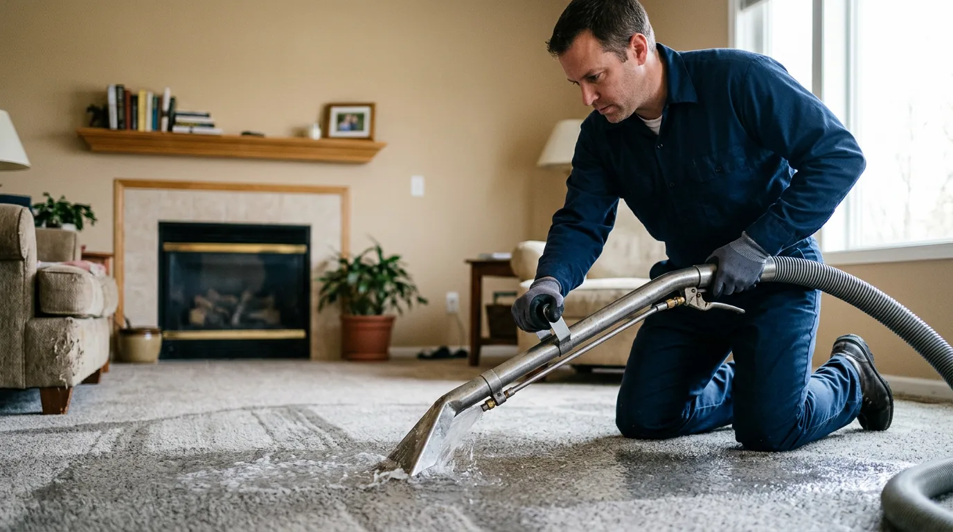 Water damage restoration technician working near Rome, IL